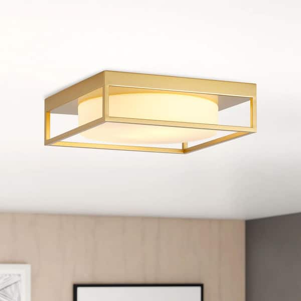 aiwen 13 in. 2-Light Industrial Gold Flush Mount Close to Ceiling Light Fixture - $45