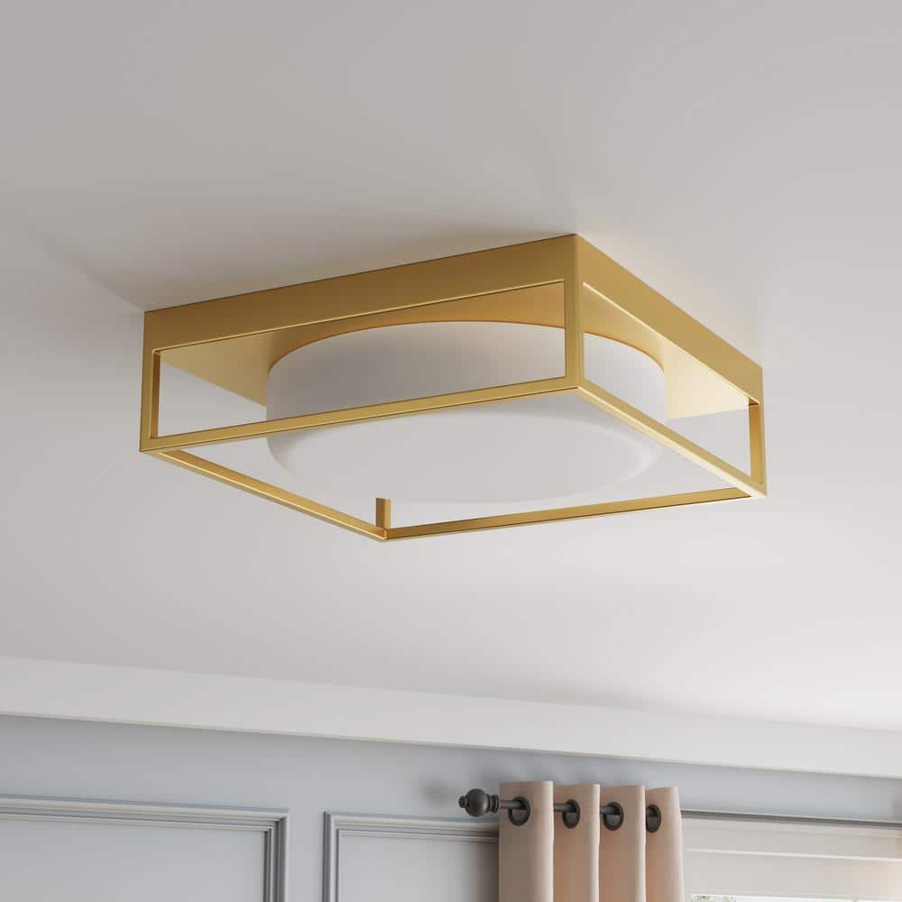 aiwen 13 in. 2-Light Industrial Gold Flush Mount Close to Ceiling Light Fixture - $45