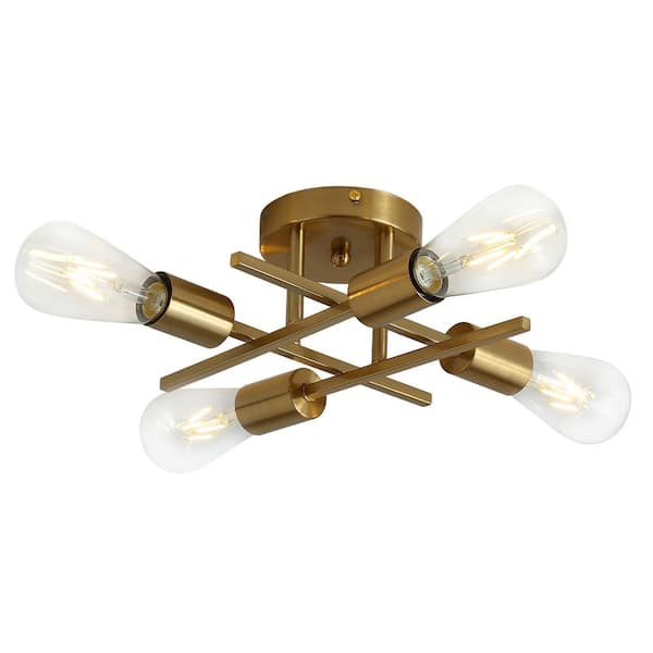 Modern 11 in. 4-Light Gold Sputnik Semi-Flush Mount Ceiling Lighting Fixture - $30