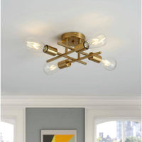 Modern 11 in. 4-Light Gold Sputnik Semi-Flush Mount Ceiling Lighting Fixture - $30