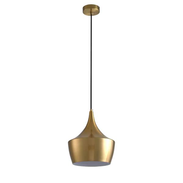 1-Light Brushed Gold Single Dome Pendant Light with Metal Shade Hanging Lamp - $55