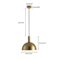aiwen 1-Light Brushed Gold Single Dome Pendant Light Fixtures Hanging Lamp - $40