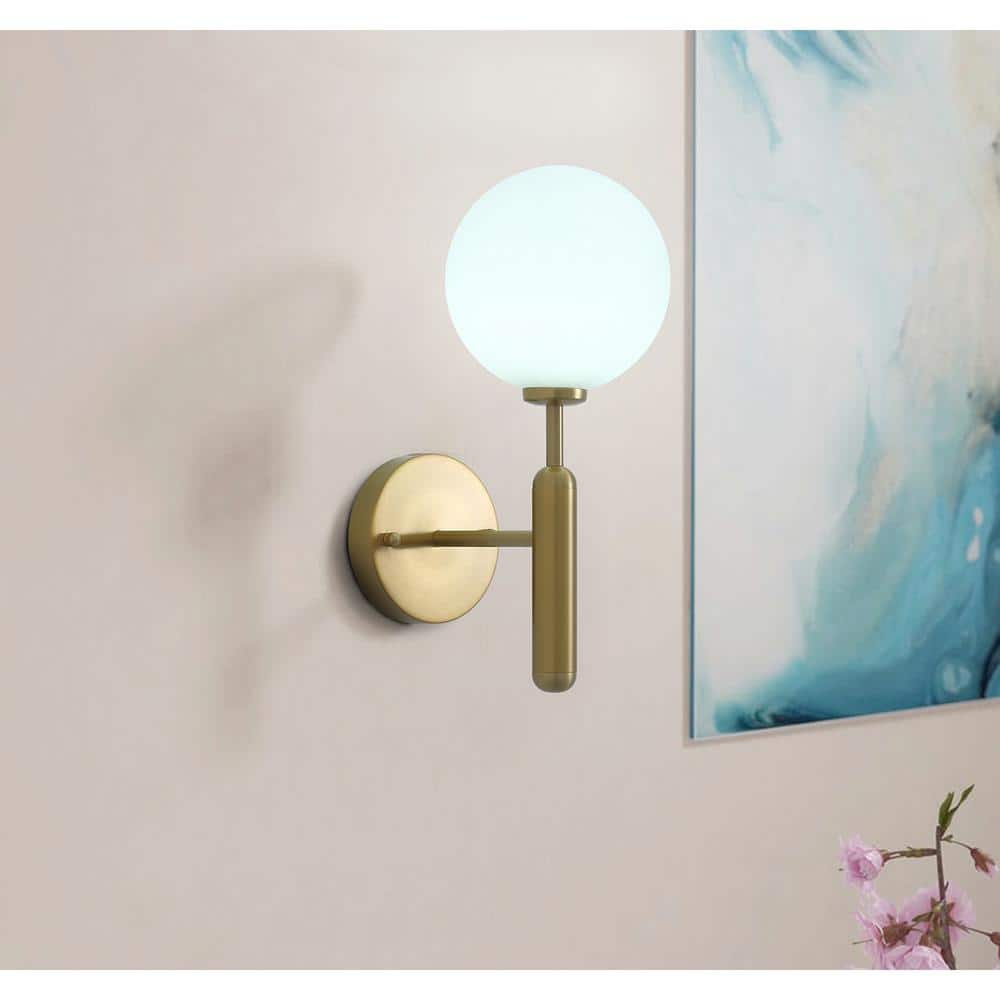 aiwen Modern 1-Light Gold Globe Armed Sconce Wall Sconce with Glass Shade - $35