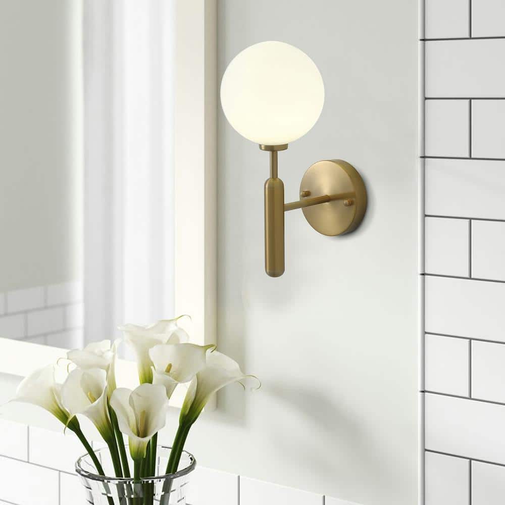 aiwen Modern 1-Light Gold Globe Armed Sconce Wall Sconce with Glass Shade - $35