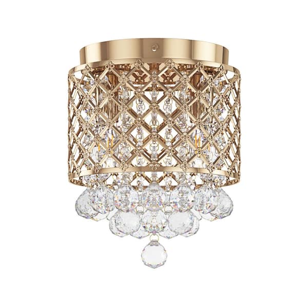 8.07 in. 2-Light Raindrop Crystal French Gold Flush Mount Ceiling Light Fixture - $30
