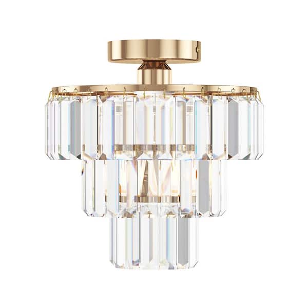 Modern 10.23 in. 1-Light Gold Crystal Mini 3-Tier Close to Ceiling Light Fixture - $30