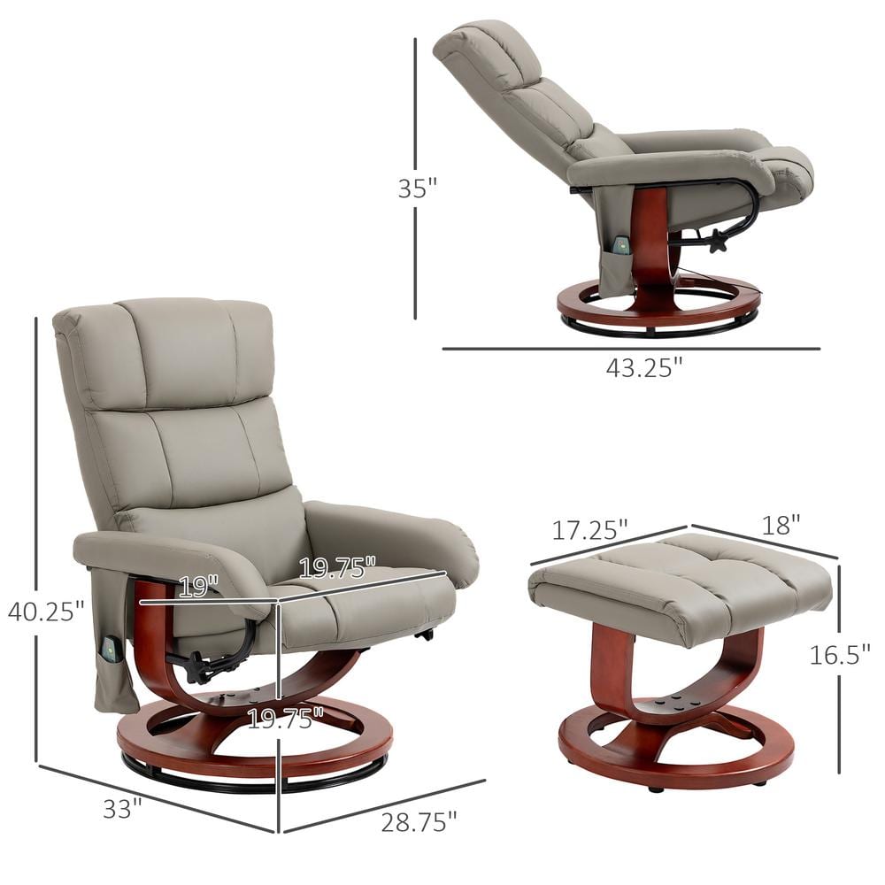 Grey PU Leather 10-Vibration Points and 5-Massage Mode Reclining Massage Chair - $175