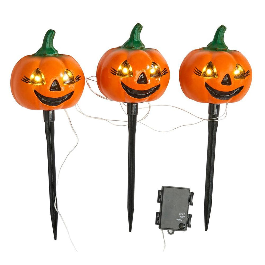 15 in. Light Up Pumpkin Yard Stake with Timer (3-Pack) - $20