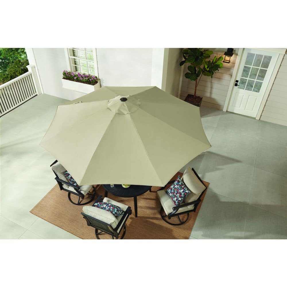 Hampton Bay 9 ft. Aluminum Market Crank and Tilt Patio Umbrella in Riverbed Tan - $55