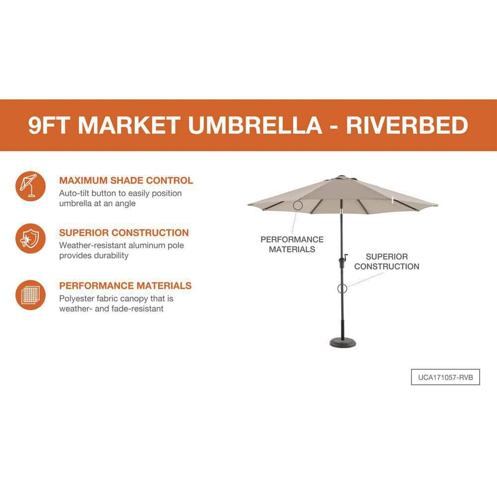 Hampton Bay 9 ft. Aluminum Market Crank and Tilt Patio Umbrella in Riverbed Tan - $55