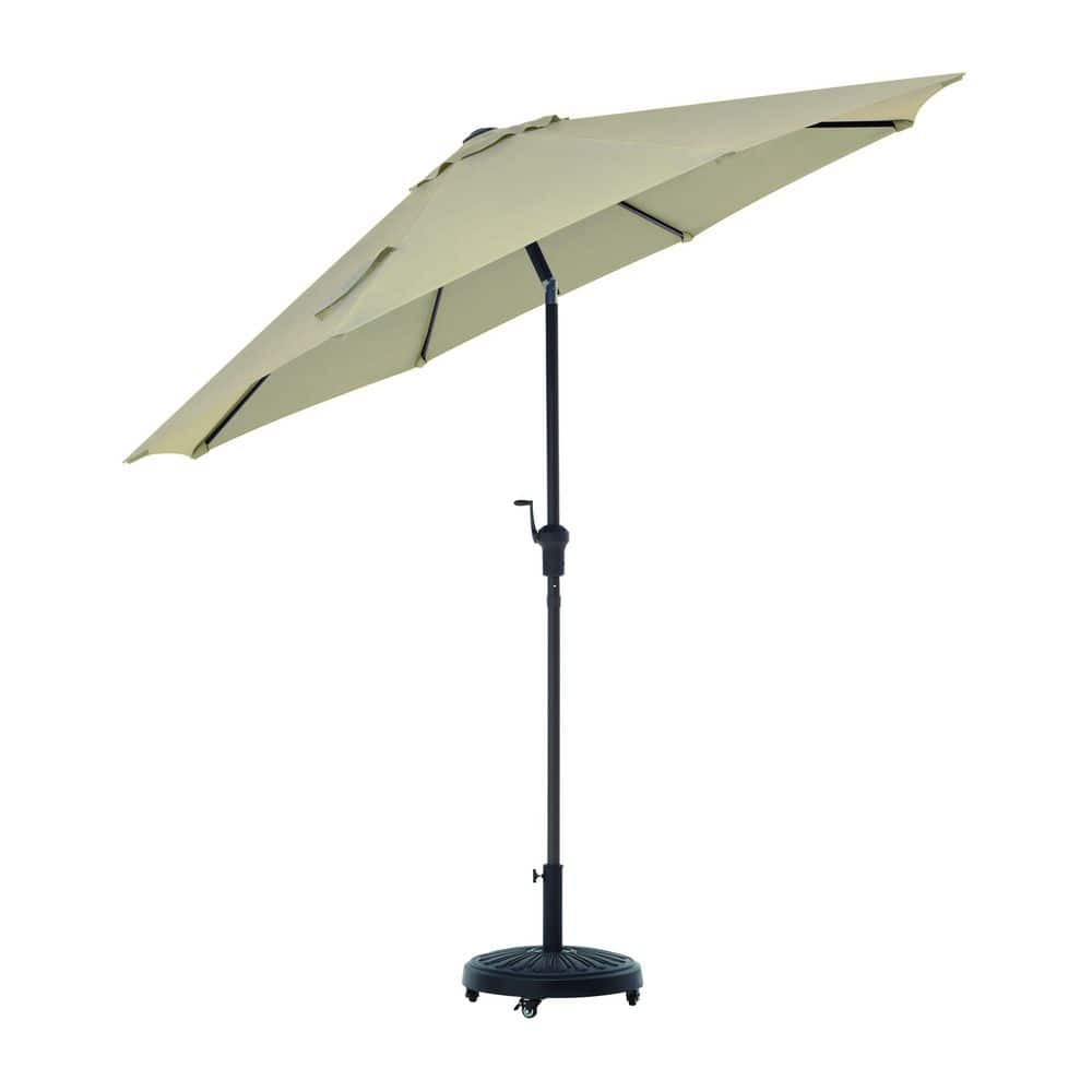 Hampton Bay 9 ft. Aluminum Market Crank and Tilt Patio Umbrella in Riverbed Tan - $55