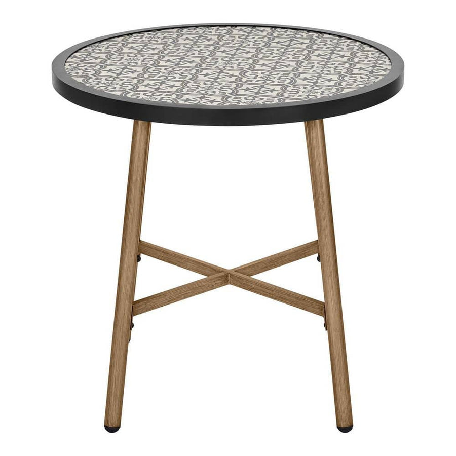 Hampton Bay Mix and Match Round Metal Outdoor Bistro Table with Ceramic Tile Top - $60