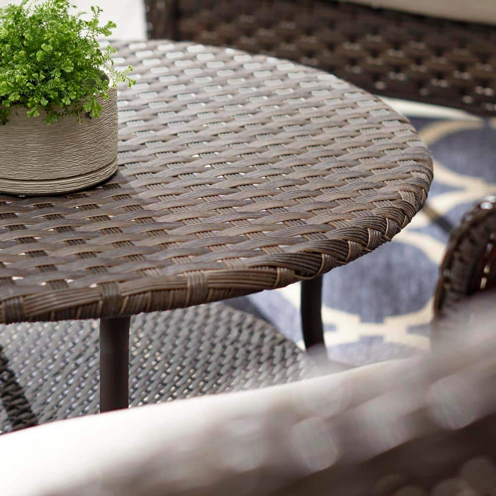 Hampton Bay 32 in. Mix and Match Brown Round Wicker Outdoor Patio Coffee Table - $60