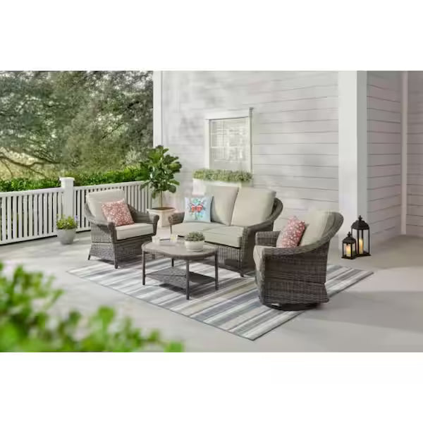 Hampton Bay Chasewood Brown 4-Piece Wicker Patio Conversation Set  - $375
