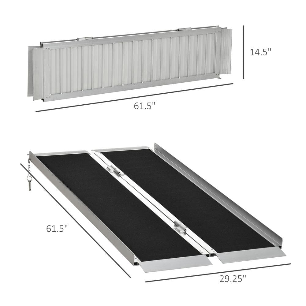 HOMCOM 5 ft. Portable Wheelchair Ramp Aluminum Threshold Mobility Single-fold - $80