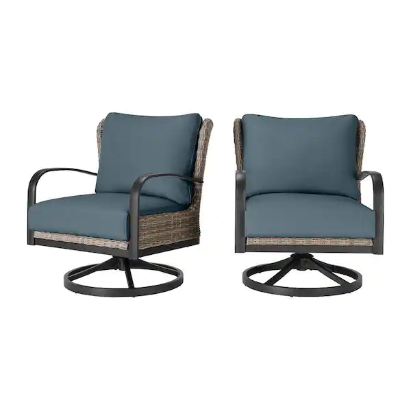 Hazelhurst Outdoor Patio Swivel Lounge Chair w/Denim Blue Cushions (2-Pack)-$450