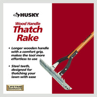 Husky 54 in. Long Wood Handle 19-Tine Adjustable Thatch Rake - $20