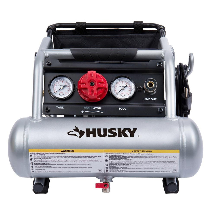 Husky 1 Gal. Portable Electric-Powered Silent Air Compressor - $100