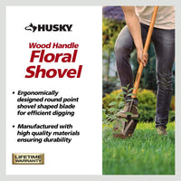 Husky 47 in. L Wood Handle Floral Carbon Steel Digging Shovel with Grip - $10