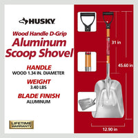 Husky 28 in. D-Grip Short Wood Handle Aluminum Scoop Shovel - $30