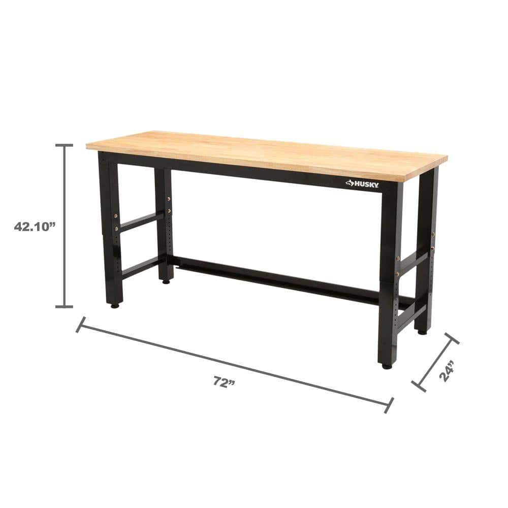 Husky 6 ft. Adjustable Height Solid Wood Top Workbench in Black - $190