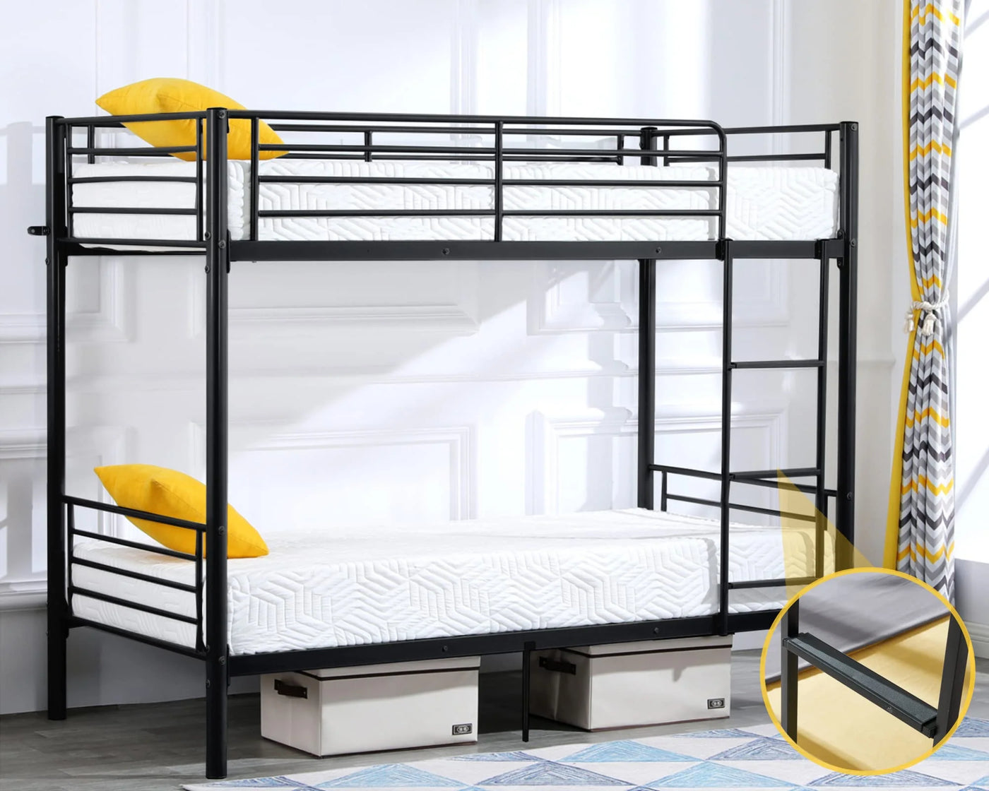 VINGLI Metal Bunk Bed Twin Over Twin Sturdy Frame with Safety Guard Rail - $110