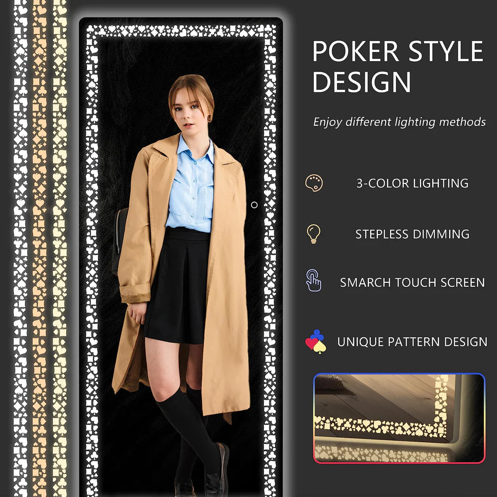White 56"x16" LED Full-Length Mirror, Poker Flower Pattern - $65