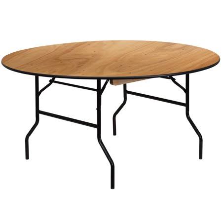 Furman 5-Foot Round Wood Folding Banquet Table with Clear Coated Finished Top-$110