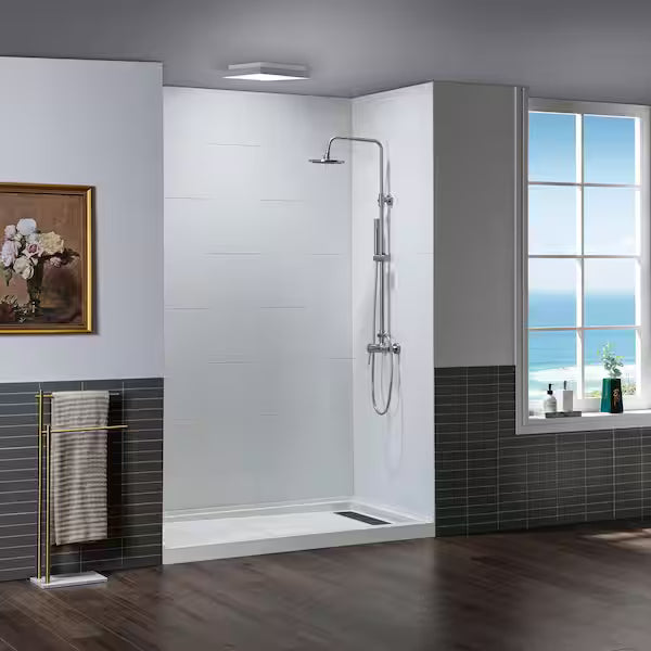 36 in. x 60 in. x 75 in. Solid Surface 3-Piece Shower Wall Surround in Matte White - $500