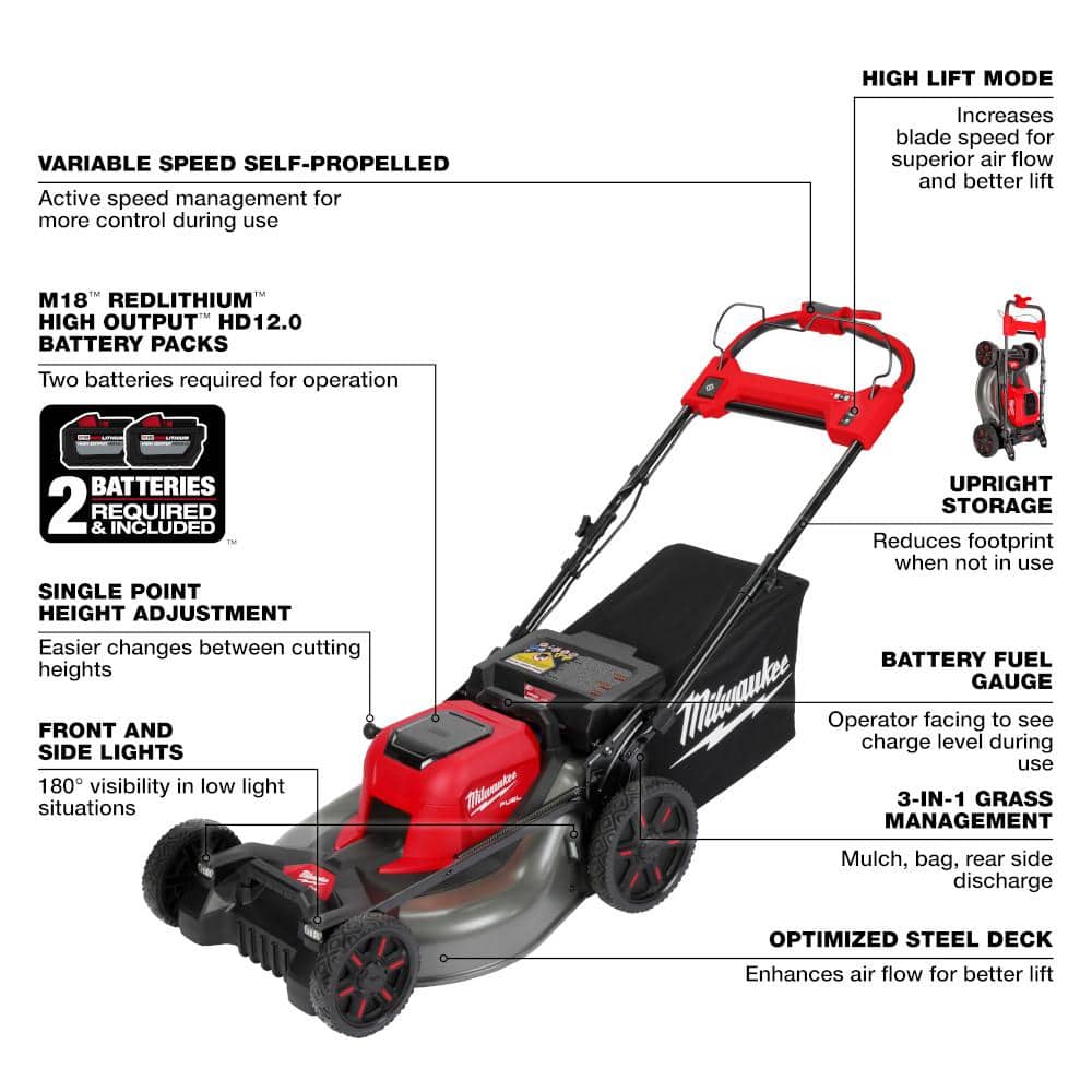 Milwaukee M18 FUEL Brushless Cordless 21 in. Dual Battery Self-Propelled Mower - $880
