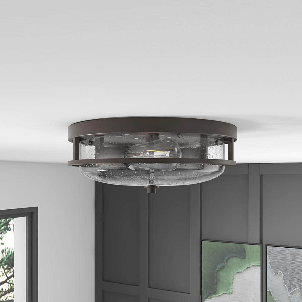 aiwen 13 in. 2-Light Oil-Rubbed Bronze Flush Mount Close to Ceiling Light Fixture - $40