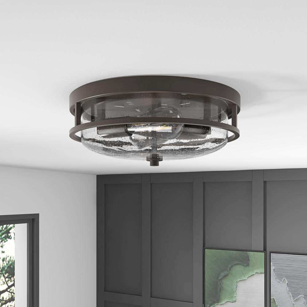 aiwen 13 in. 2-Light Oil-Rubbed Bronze Flush Mount Close to Ceiling Light Fixture - $40