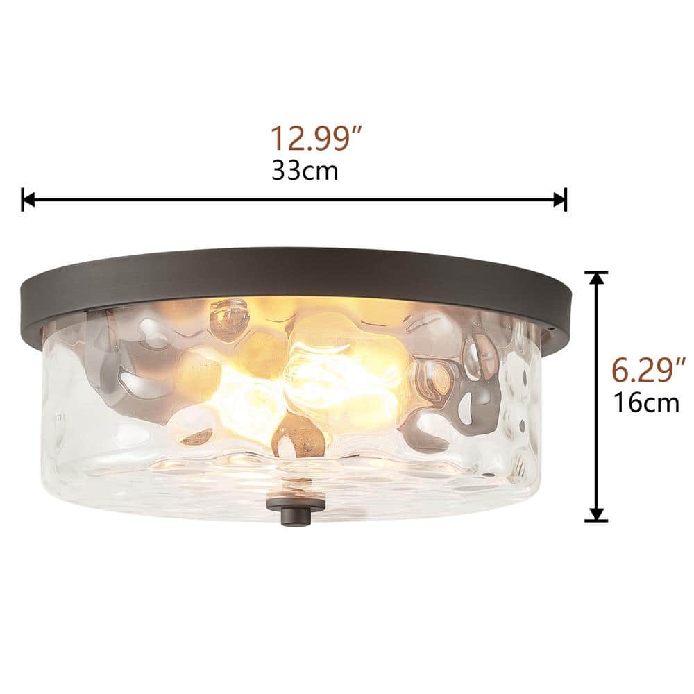 13 in. 2-Light Farmhouse Oil Rubbed Bronze Drum Flush Mount Ceiling Light Fixture - $40