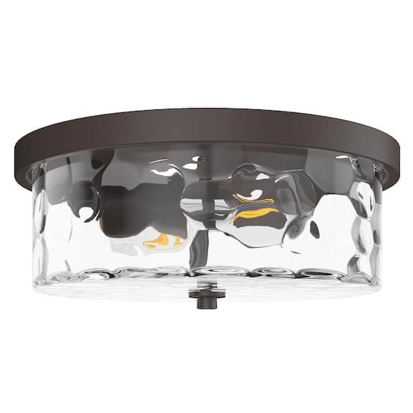 13 in. 2-Light Farmhouse Oil Rubbed Bronze Drum Flush Mount Ceiling Light Fixture - $40