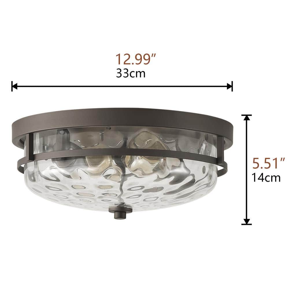 aiwen 13 in. 2-Light Farmhouse Oil Rubbed Bronze Flush Mount Ceiling Light Fixture - $60