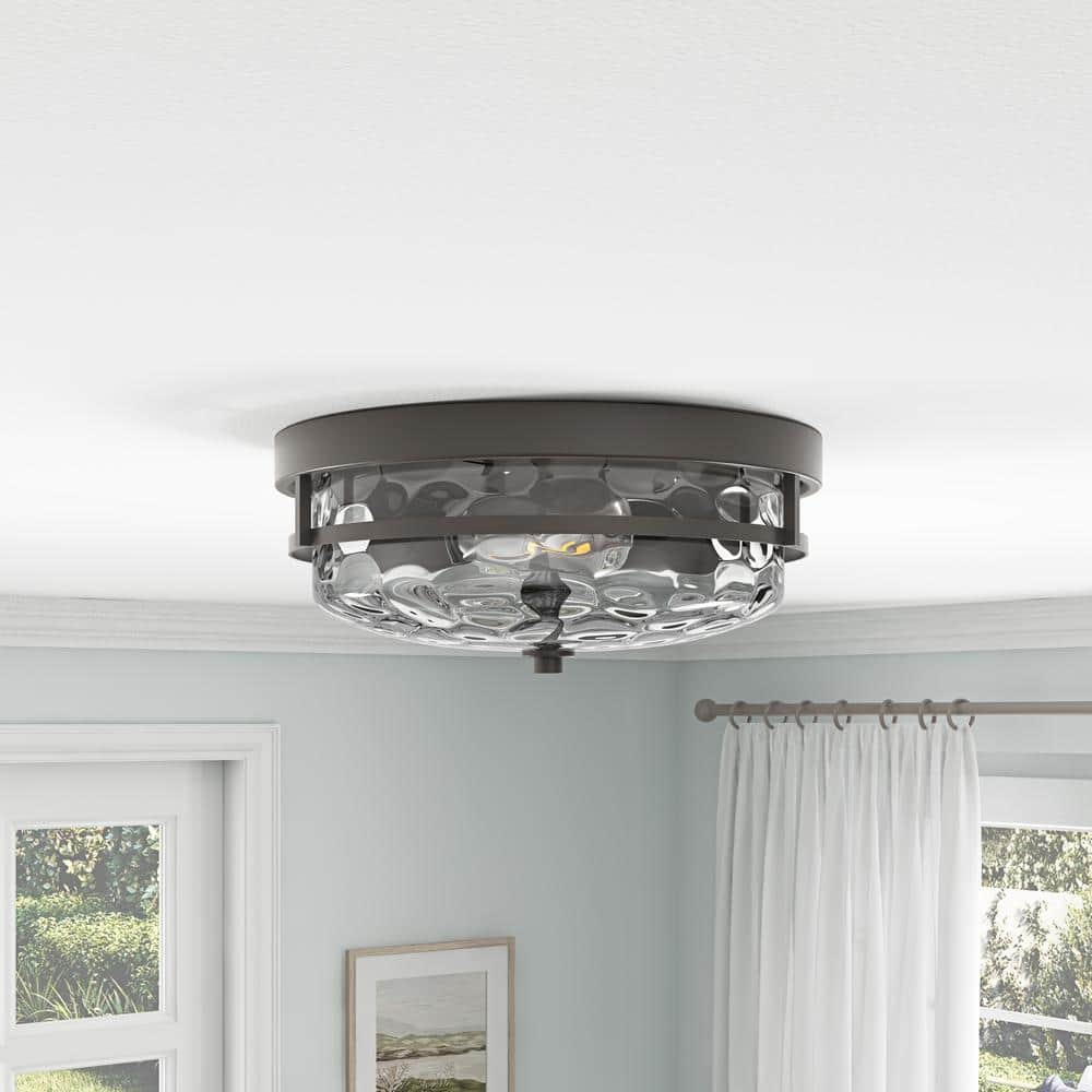 aiwen 13 in. 2-Light Farmhouse Oil Rubbed Bronze Flush Mount Ceiling Light Fixture - $60