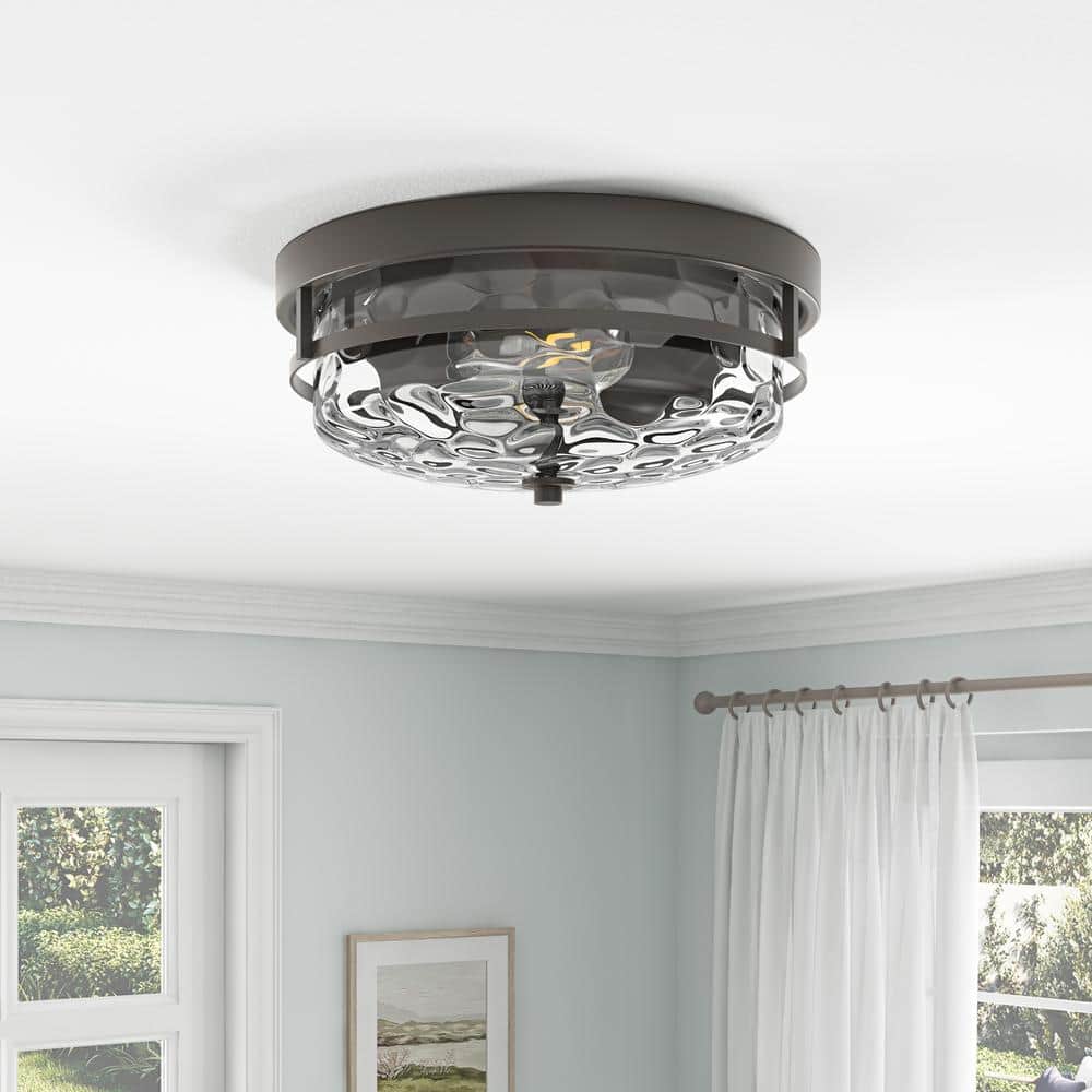 aiwen 13 in. 2-Light Farmhouse Oil Rubbed Bronze Flush Mount Ceiling Light Fixture - $60