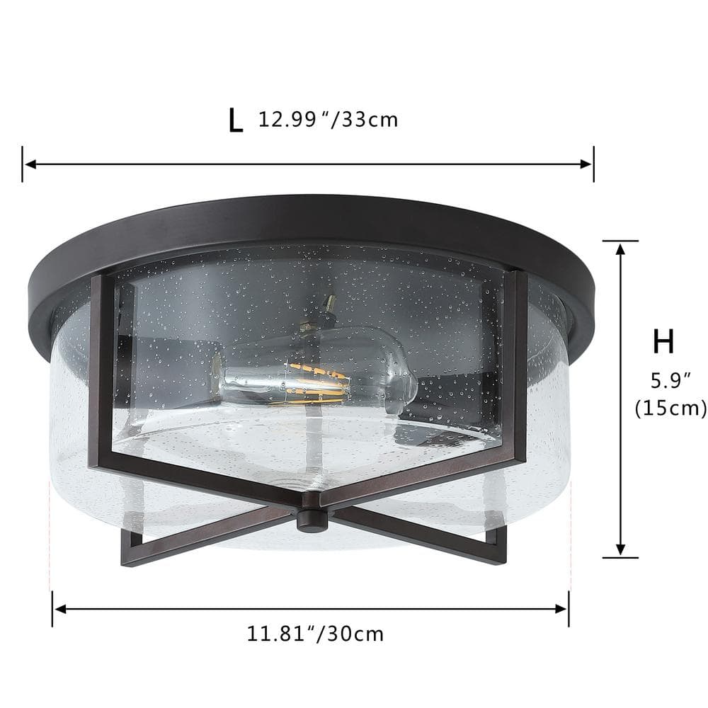 aiwen 11.8 in. 2-Light Flush Mount Ceiling Light Fixture with Seeded Glass Shade - $35