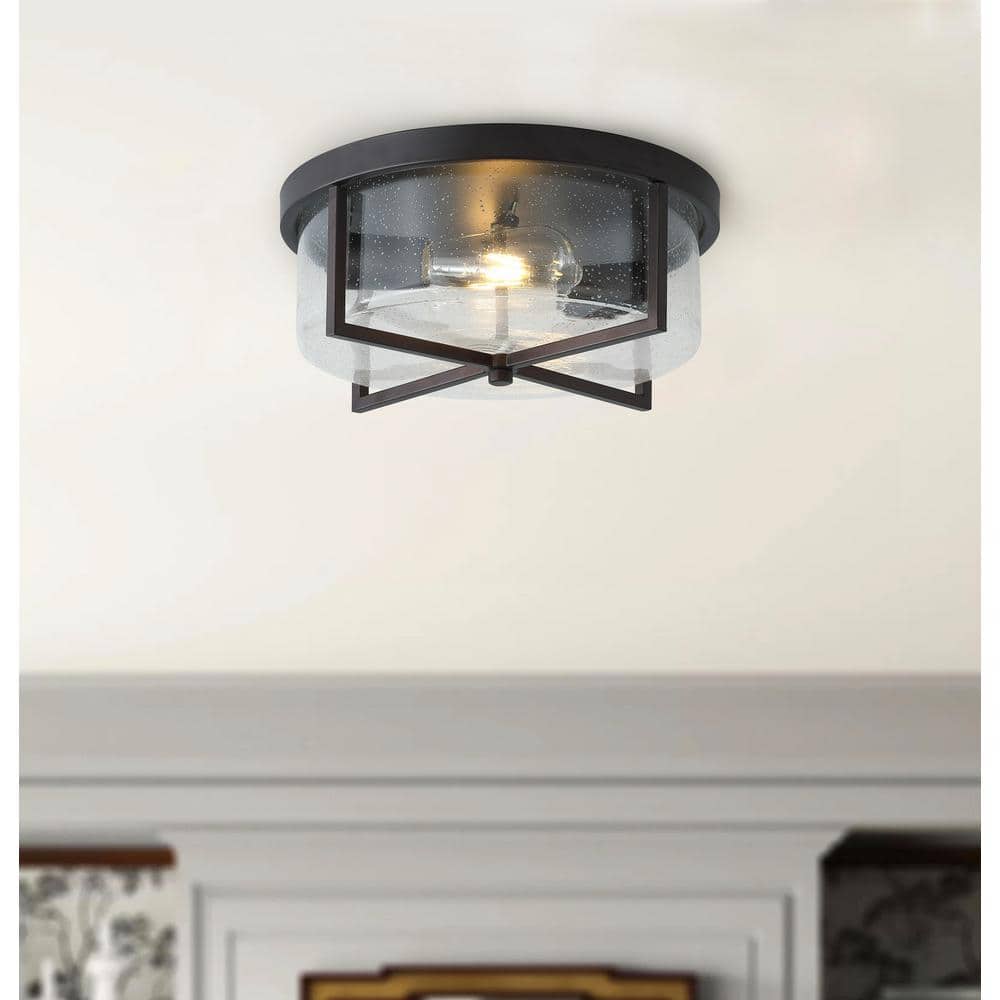 aiwen 11.8 in. 2-Light Flush Mount Ceiling Light Fixture with Seeded Glass Shade - $35
