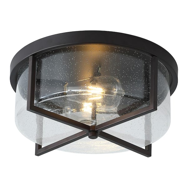 aiwen 11.8 in. 2-Light Flush Mount Ceiling Light Fixture with Seeded Glass Shade - $35