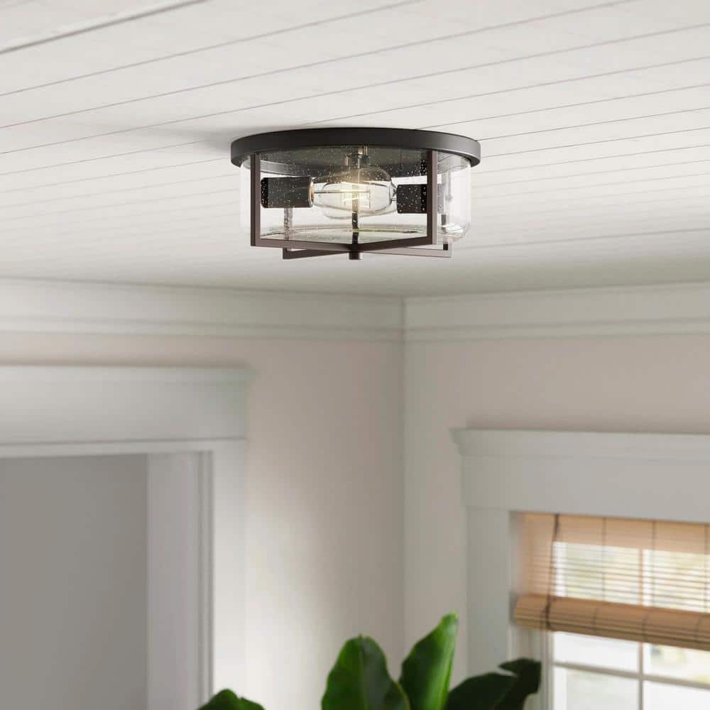 aiwen 11.8 in. 2-Light Flush Mount Ceiling Light Fixture with Seeded Glass Shade - $35
