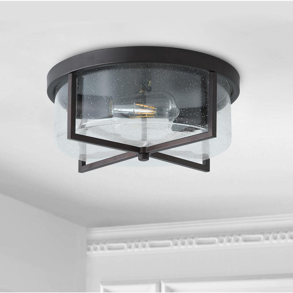 aiwen 11.8 in. 2-Light Flush Mount Ceiling Light Fixture with Seeded Glass Shade - $35
