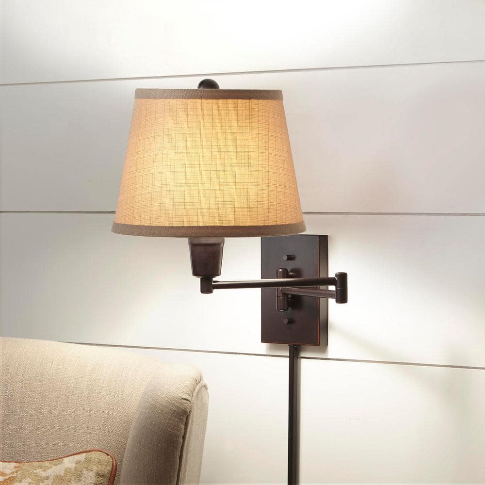 Hampton Bay Ellsworth 1-Light Oil Rubbed Bronze Swing Arm Plug-In Wall Lamp - $30