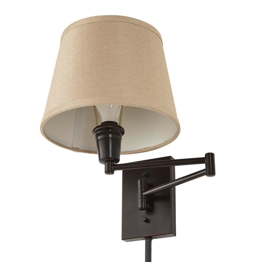 Hampton Bay Ellsworth 1-Light Oil Rubbed Bronze Swing Arm Plug-In Wall Lamp - $30