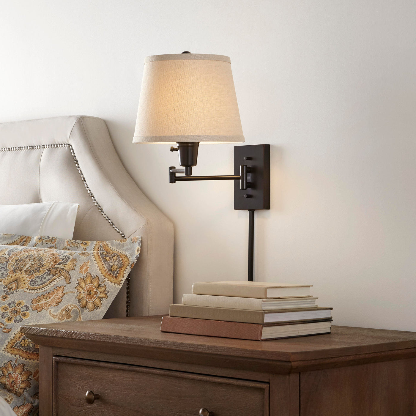 Hampton Bay Ellsworth 1-Light Oil Rubbed Bronze Swing Arm Plug-In Wall Lamp - $30