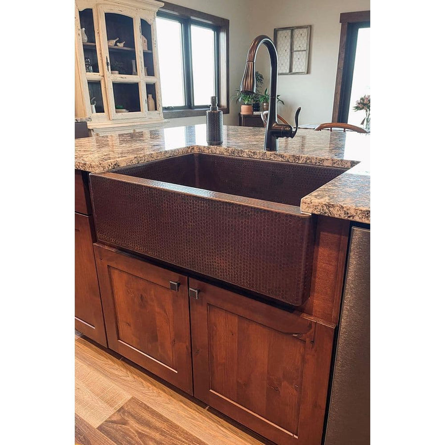 Undermount Hammered Copper 30 in. 0-Hole Single Bowl Kitchen Apron Sink - $780