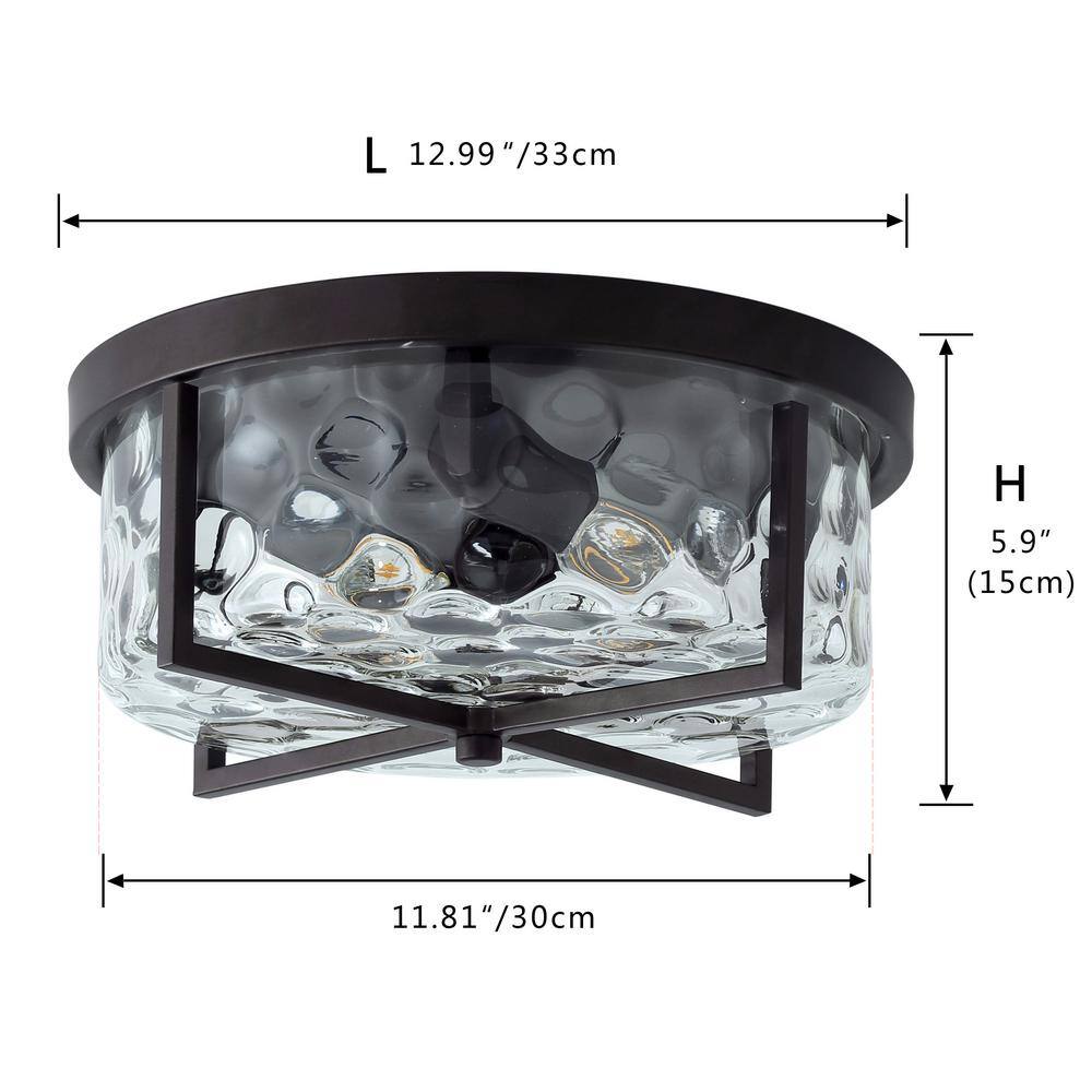 aiwen Industrial 11.8 in. 2-Light Drum Flush Mount with Water Ripple Glass Shade - $45