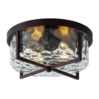 aiwen Industrial 11.8 in. 2-Light Drum Flush Mount with Water Ripple Glass Shade - $45