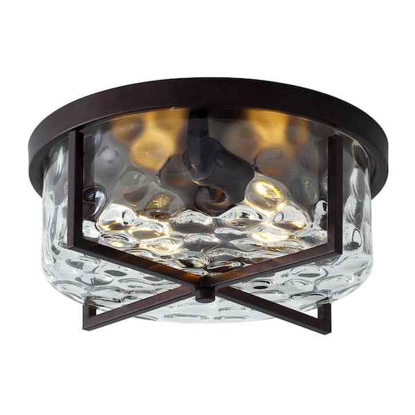 aiwen Industrial 11.8 in. 2-Light Drum Flush Mount with Water Ripple Glass Shade - $45