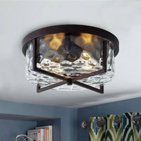 aiwen Industrial 11.8 in. 2-Light Drum Flush Mount with Water Ripple Glass Shade - $45